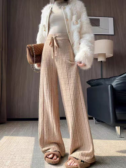 Women's wide-leg linen trousers with elasticated waistband and striped design NOVAE