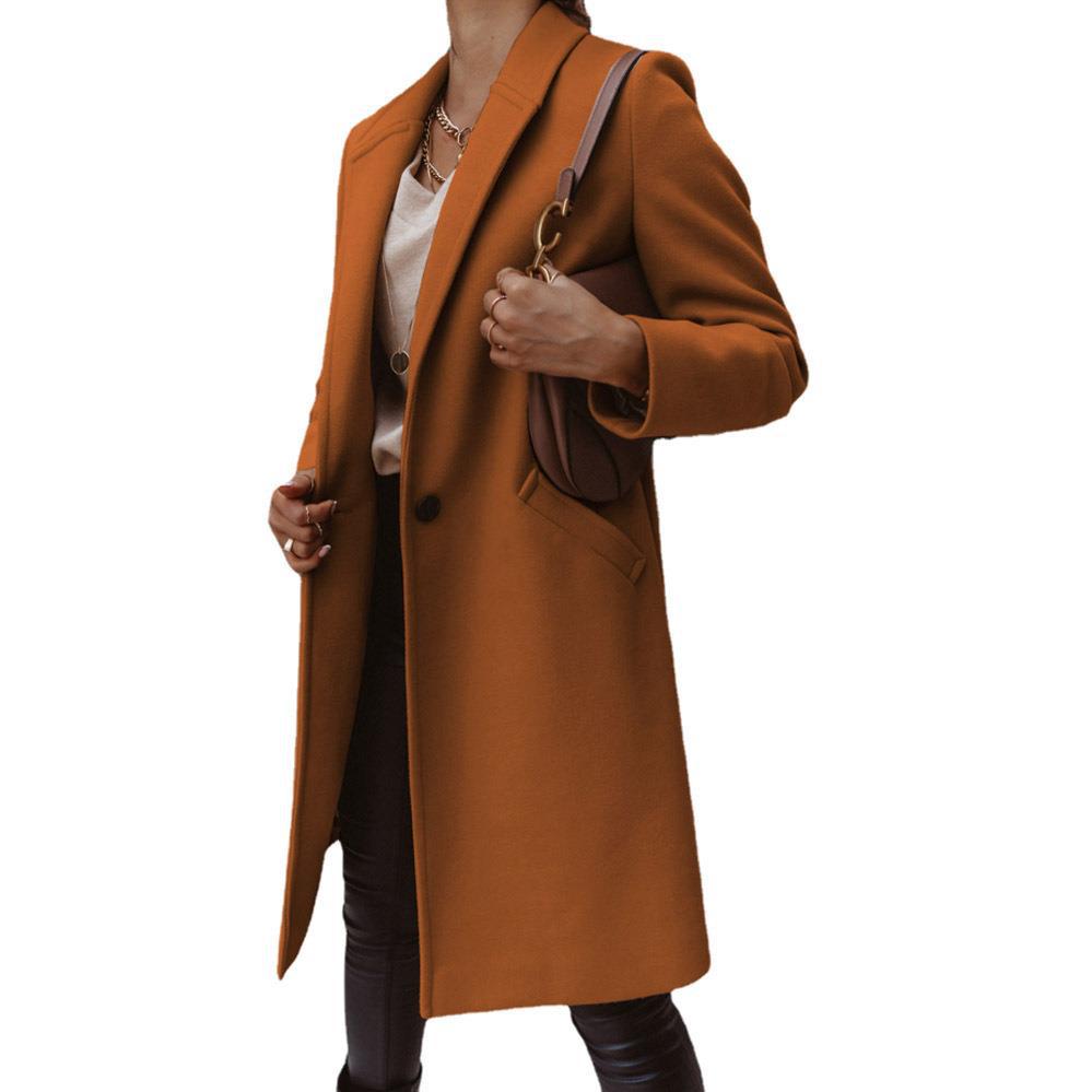 Women's elegant long coat made of a high-quality wool blend with classic lapels NOVAE
