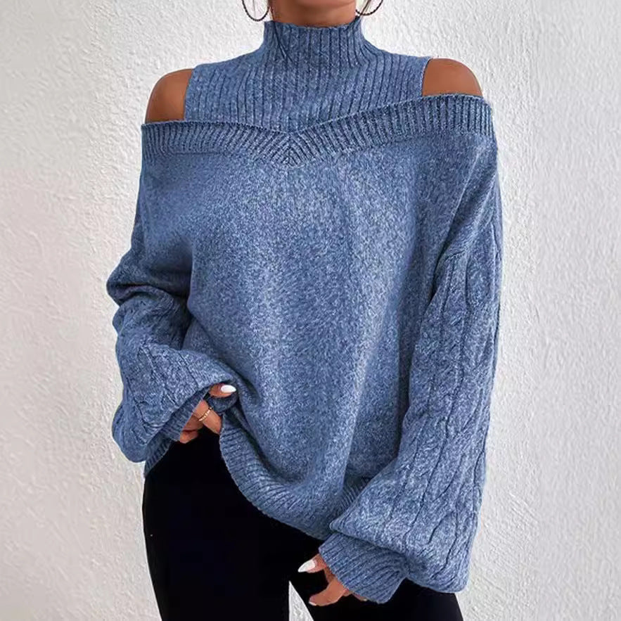 Women's pullover with off-the-shoulder sleeves and high collar NOVAE