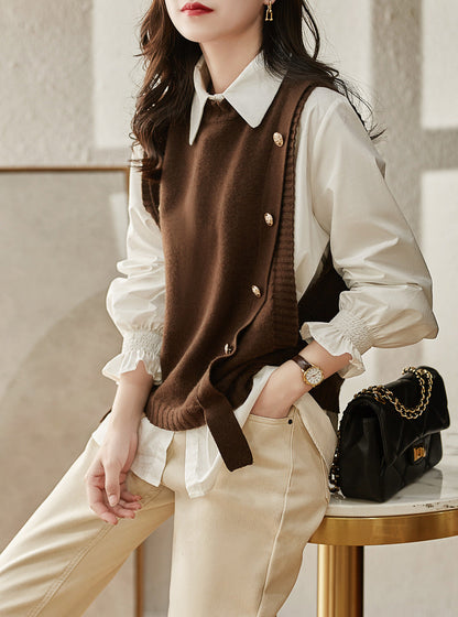 Women's knitted vest with button closures and side ties NOVAE