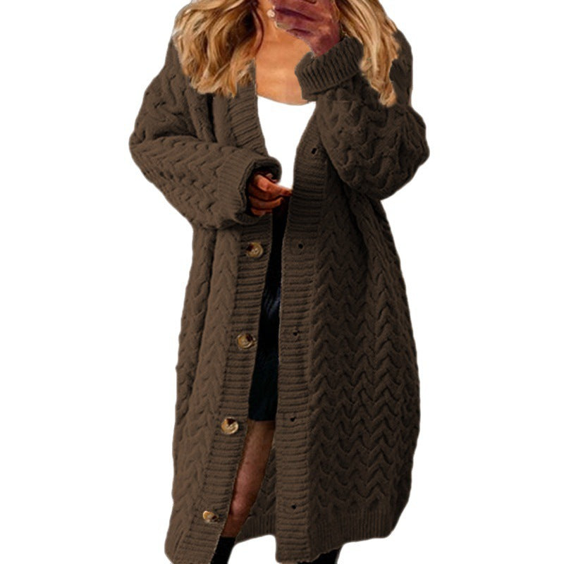 Women's chunky knit cardigan with button details and textured pattern NOVAE