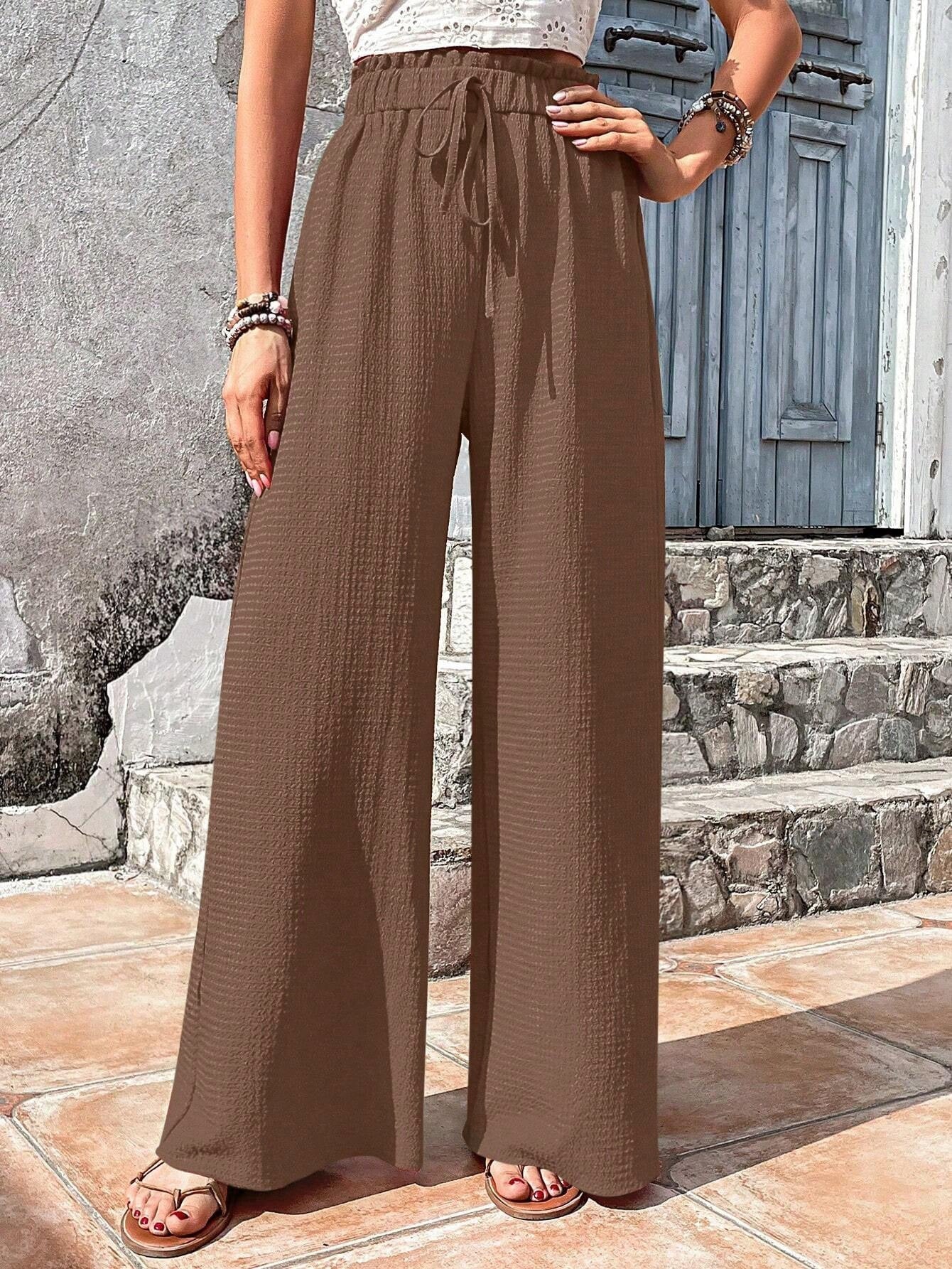 Women's wide-leg summer trousers with elasticated waistband NOVAE