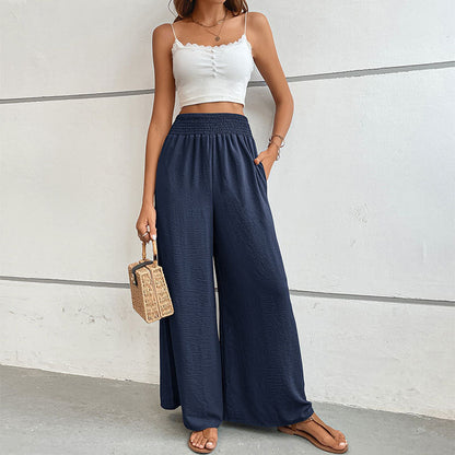 Women's wide-leg summer trousers with elasticated waistband NOVAE