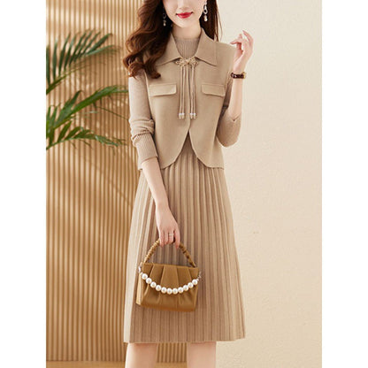 Women's knit dress with combined blazer design and fine rib structure NOVAE