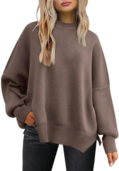 Women's oversized knit sweater with wide sleeves and textured surface NOVAE