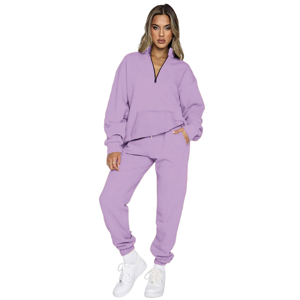 Women's Comfortable Leisure Outfit with High Collar and Kangaroo Pocket NOVAE