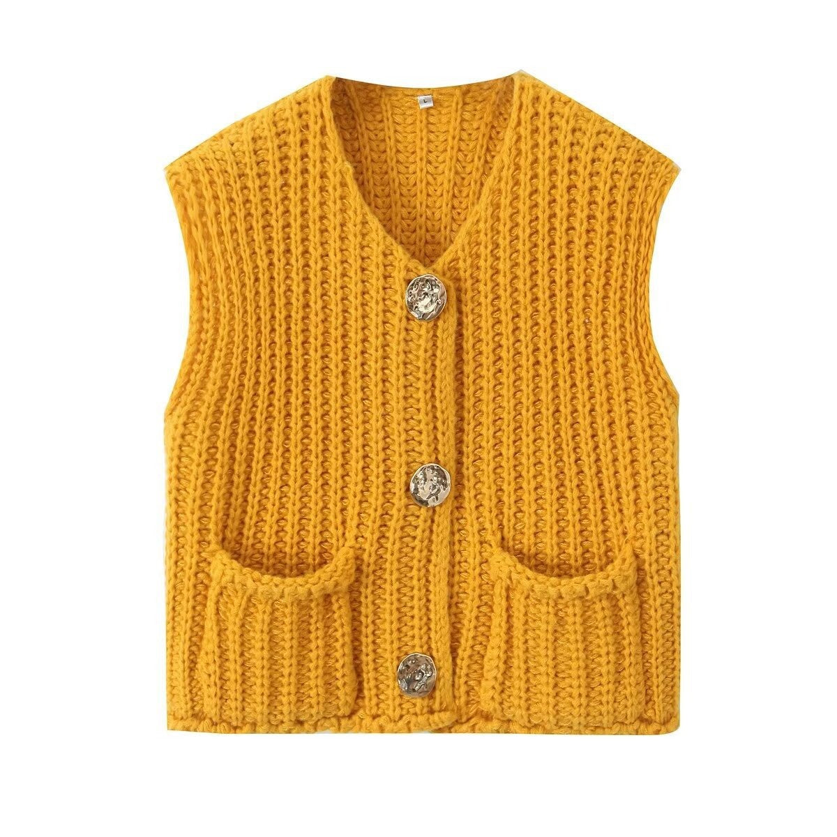 Women's knitted vest with decorative button closure NOVAE
