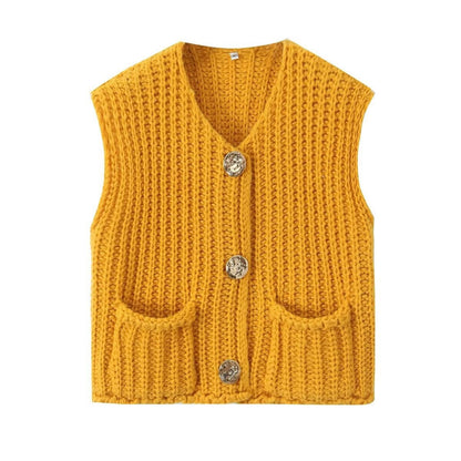 Women's knitted vest with decorative button closure NOVAE