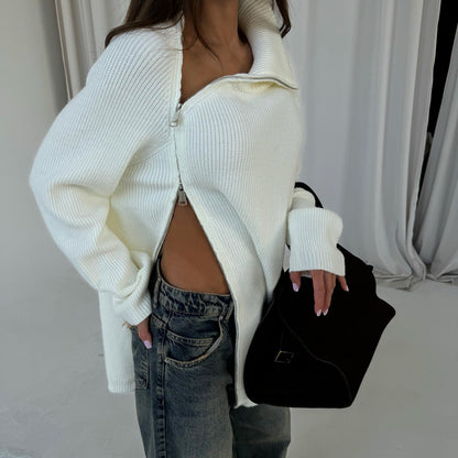 Women's Oversized Knit Sweater with Modern Stand-Up Collar NOVAE