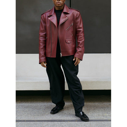 Women's fashionable biker leather jacket with asymmetrical zipper NOVAE