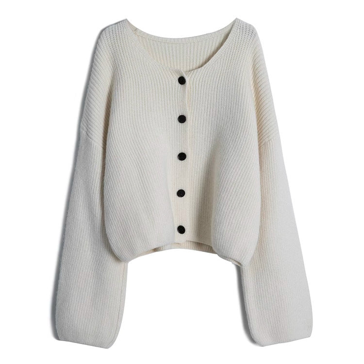 Women's fashionable short cardigan with fine ribbing and button detailing NOVAE