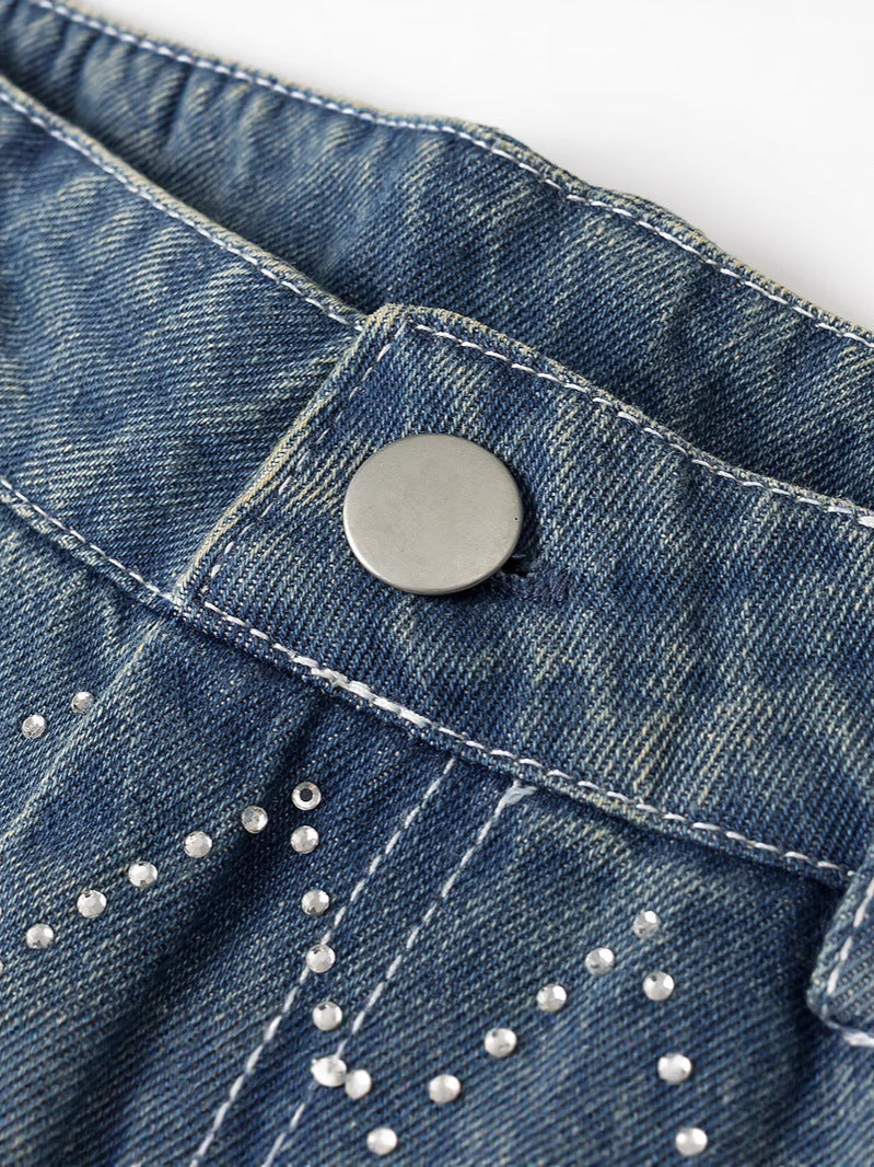 Women's high-waisted jeans in a modern check pattern NOVAE