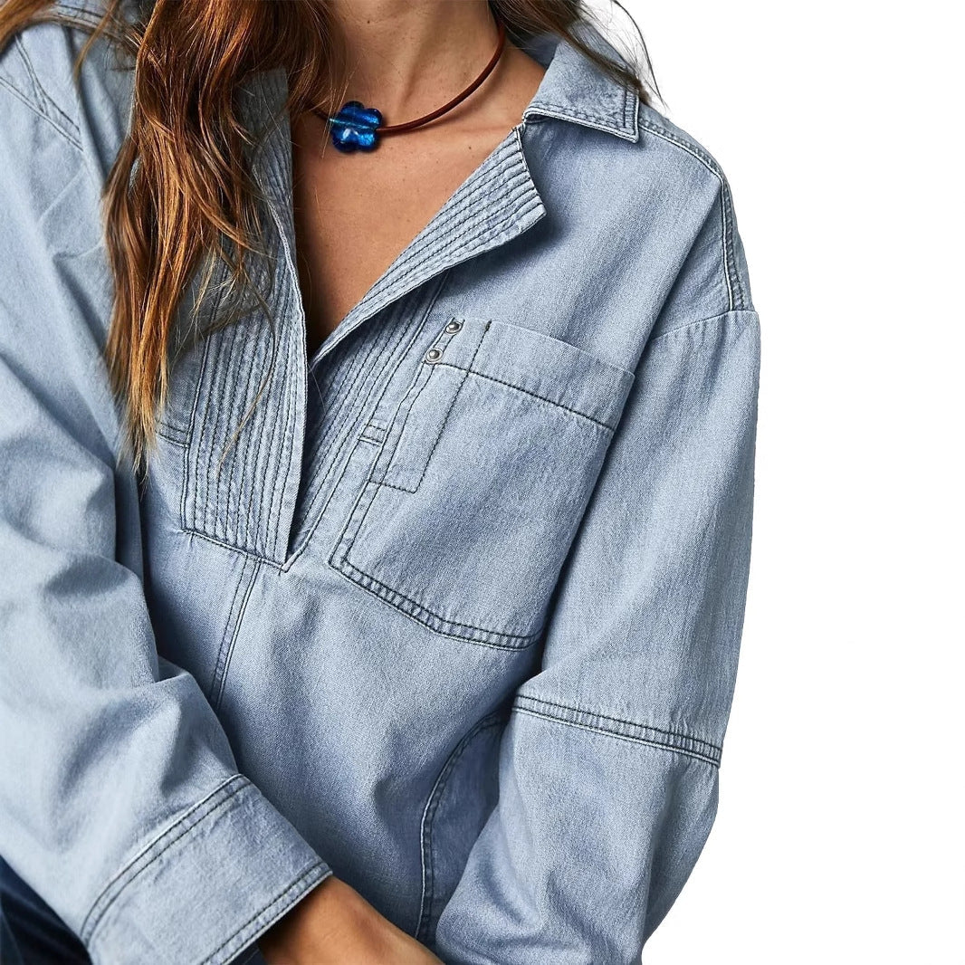 Women's denim shirt with detailed quilting and a relaxed fit NOVAE