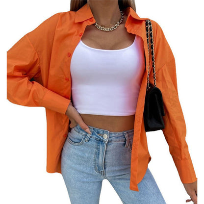 Women's oversized shirt blouse in a lightweight cotton blend with a buttonless design NOVAE