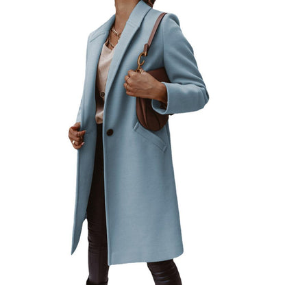 Women's elegant long coat made of a high-quality wool blend with classic lapels NOVAE