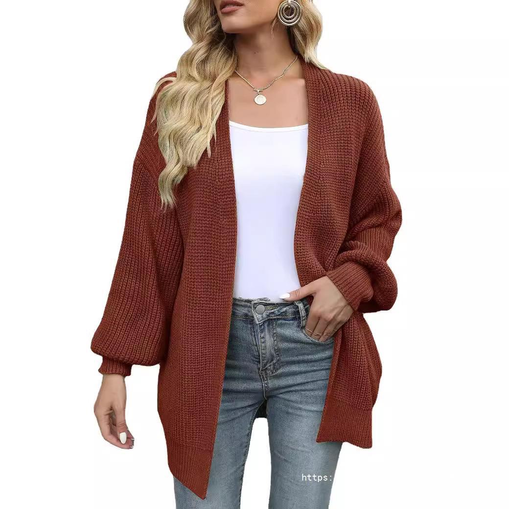 Women's Delicate Chunky Knit Cardigan with Iridescent Sleeves NOVAE