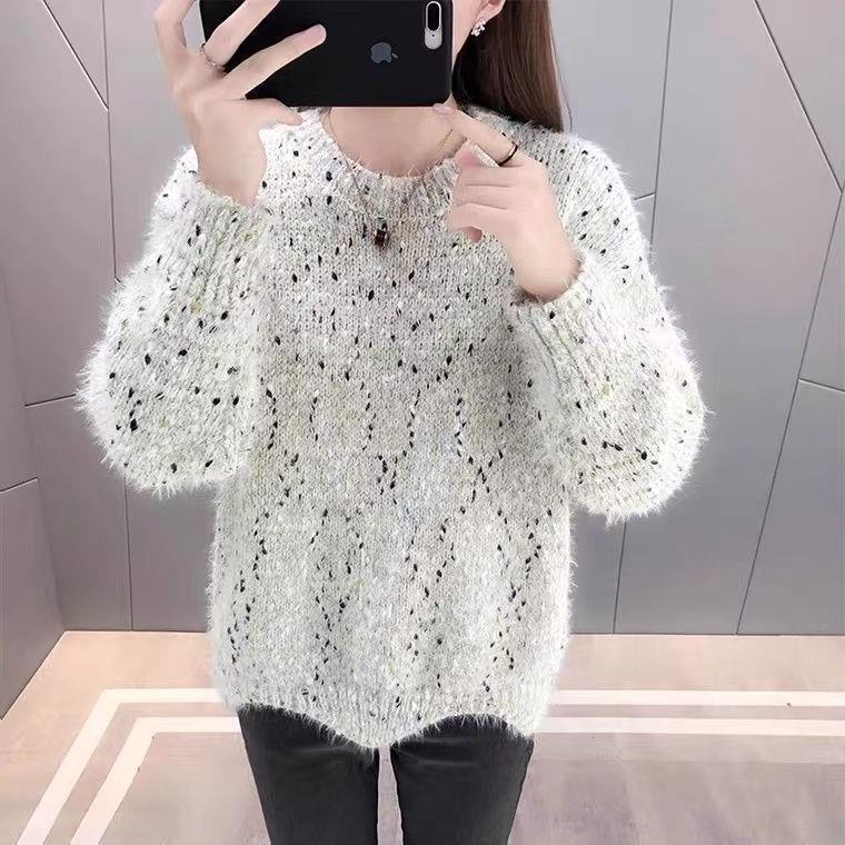 Women's fluffy sweater with a unique textured design and sparkling accents NOVAE