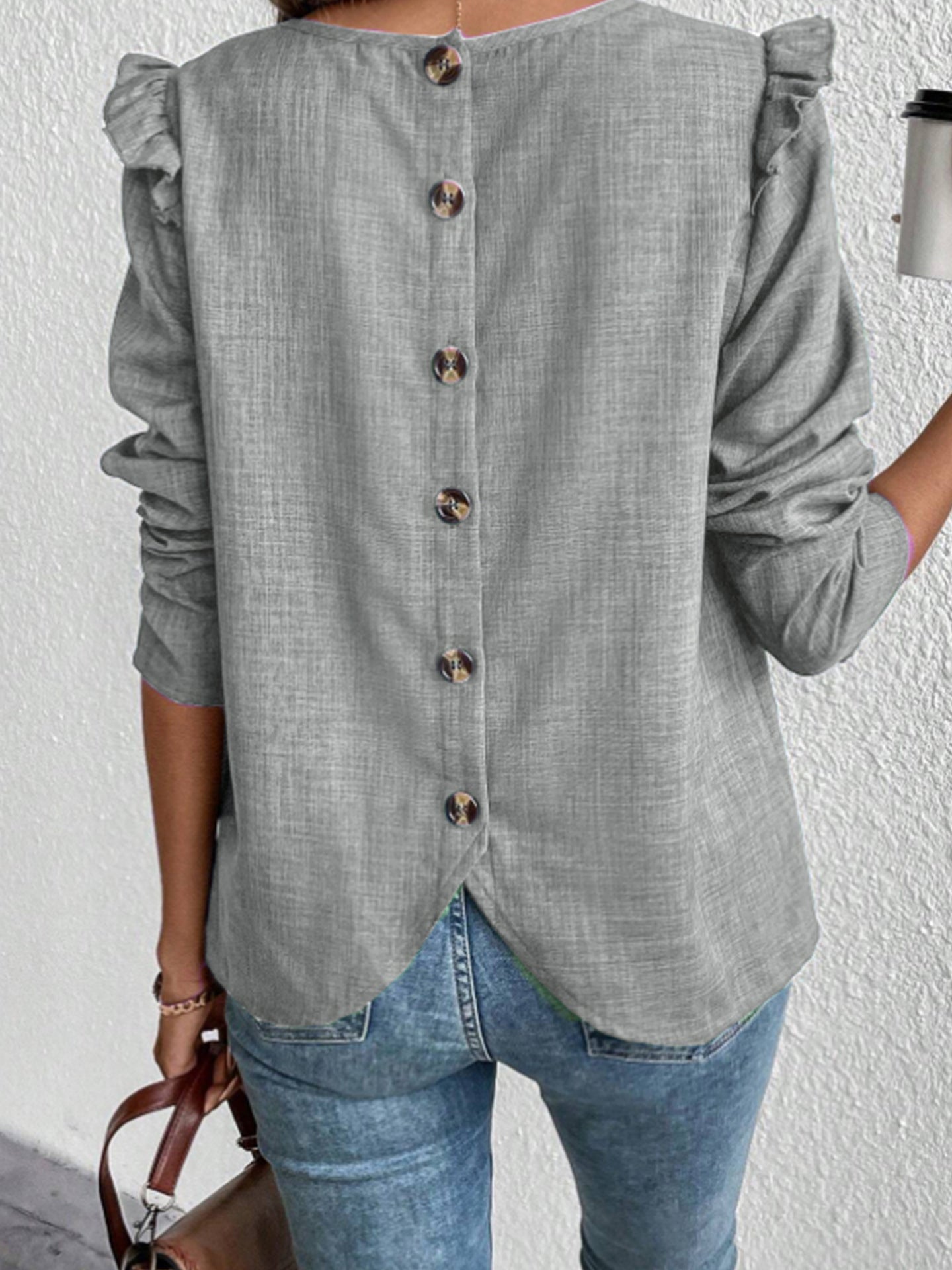 Women's blouse with ruffled sleeves and decorative buttons NOVAE