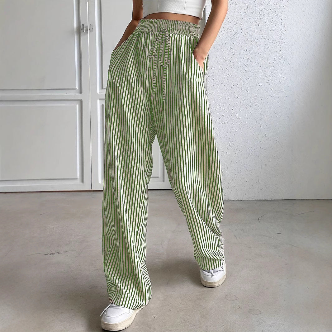Women's wide-leg striped trousers with elasticated waistband and practical pockets NOVAE