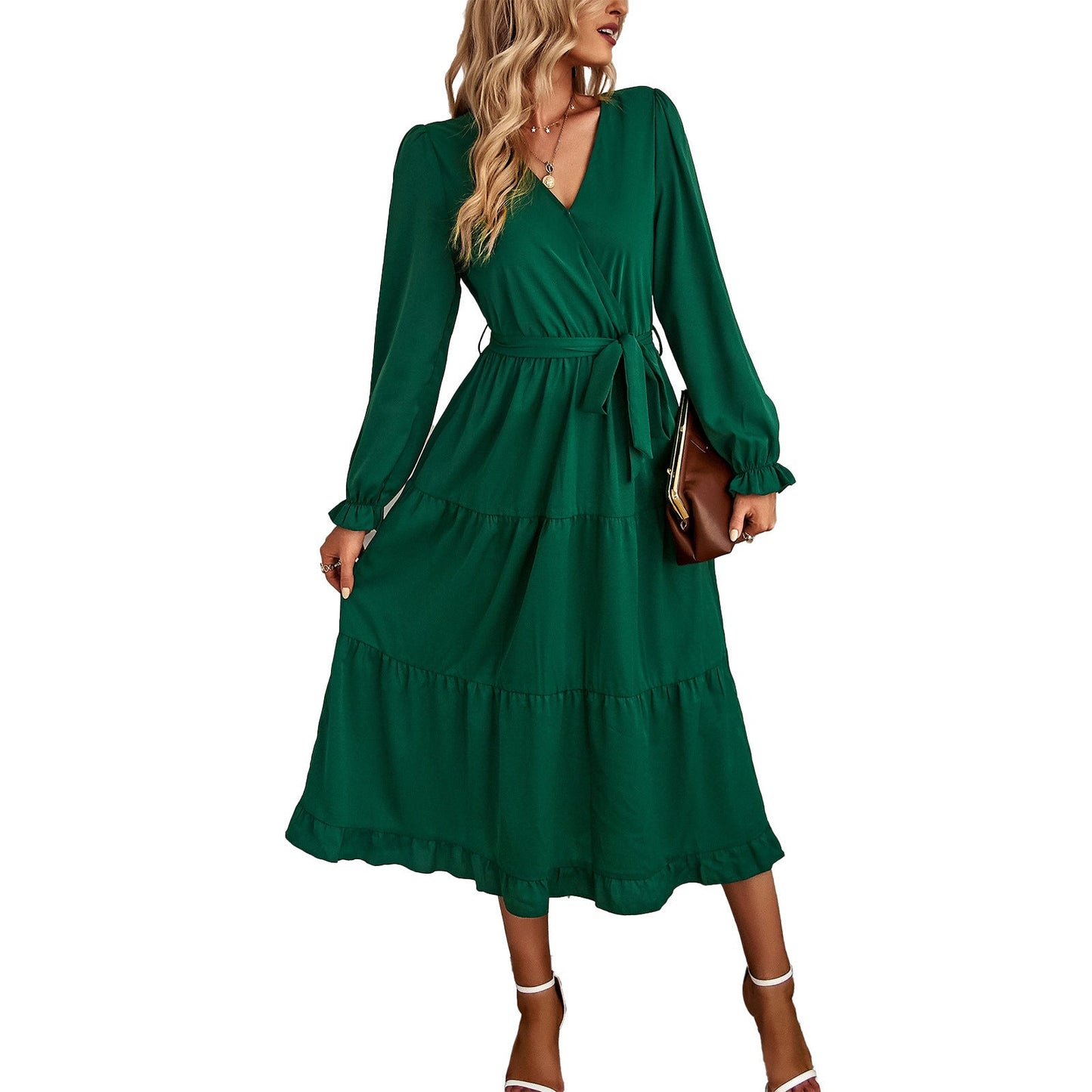 Women's wrap dress with flounced sleeves and elegant cut NOVAE