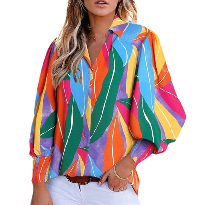 Women's shirt blouse in a vibrant floral design with dropped shoulders and elasticated cuffs NOVAE