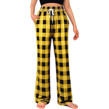 Women's Comfortable Checkered Trousers with Elastic Waistband and Side Pockets NOVAE