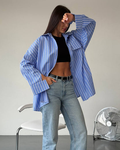 Women's casual long-sleeved blouse with fine stripes NOVAE