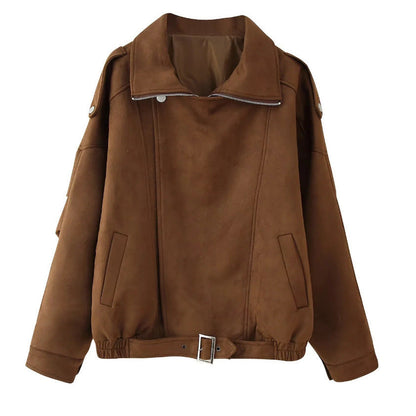 Women's soft suede jacket with a casual cut and practical pockets NOVAE