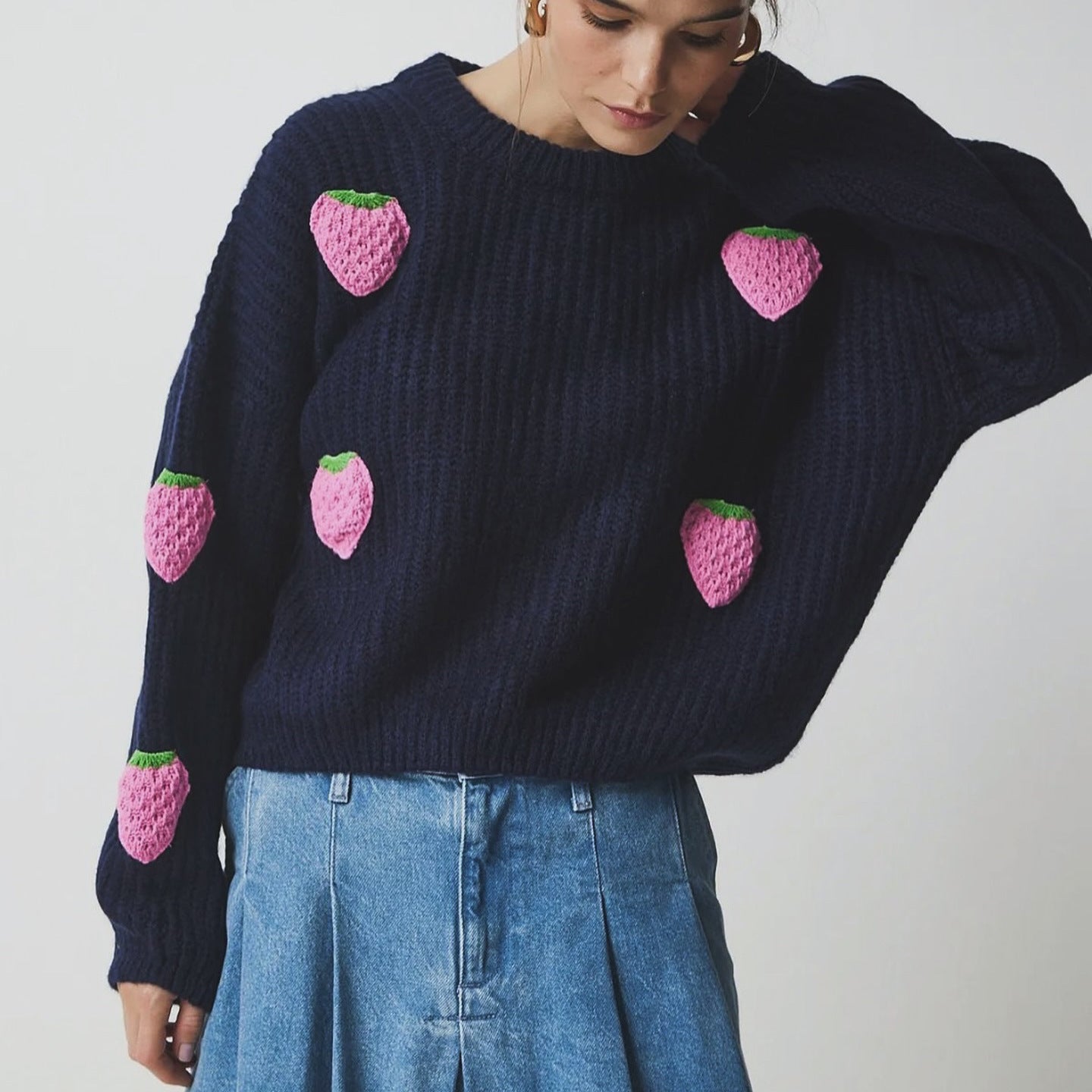 Women's knit sweater with unique strawberry design and comfortable cut NOVAE