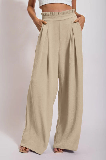 Women's wide-leg high-waisted trousers with pleats and elasticated waistband NOVAE