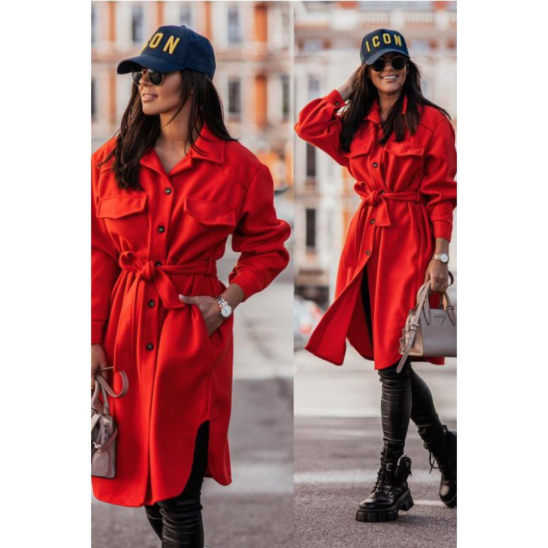 Women's Oversized Shirt Dress with Fashionable Belt and Pockets NOVAE