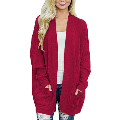 Women's chunky knit cardigan with deep pockets and elegant texture NOVAE