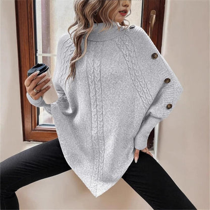 Women's Oversized Knit Sweater with Roll Neck and Button Details NOVAE