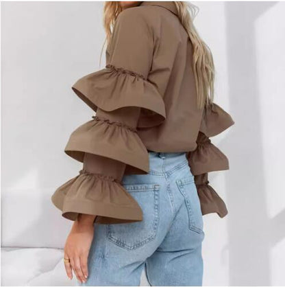 Women's blouse with voluminous ruffled sleeves NOVAE