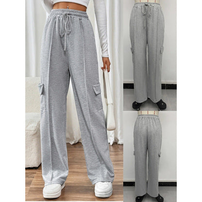 Women's wide-leg cargo trousers with elasticated waistband and practical side pockets NOVAE