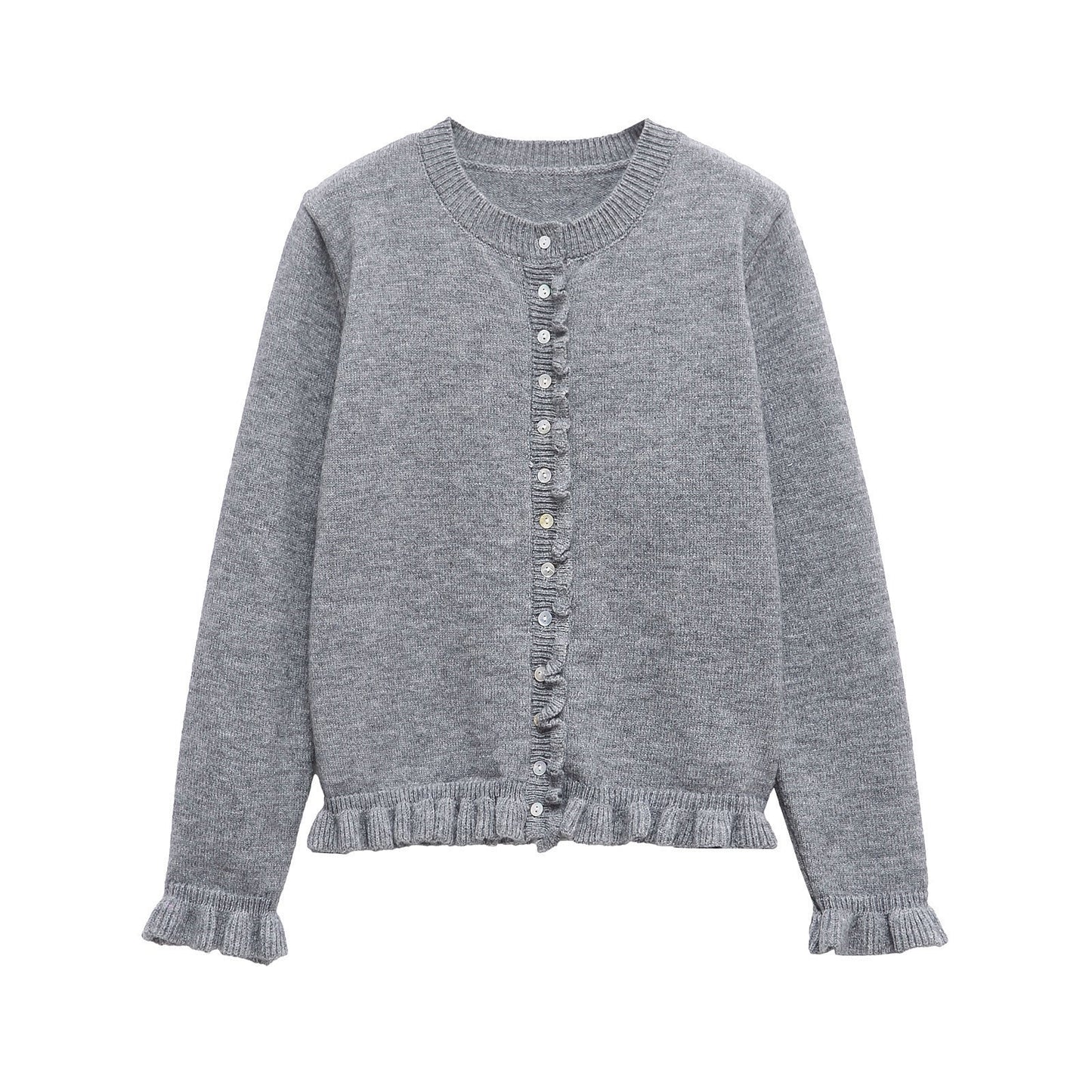 Women's cardigan with ruffle details and decorative buttons NOVAE