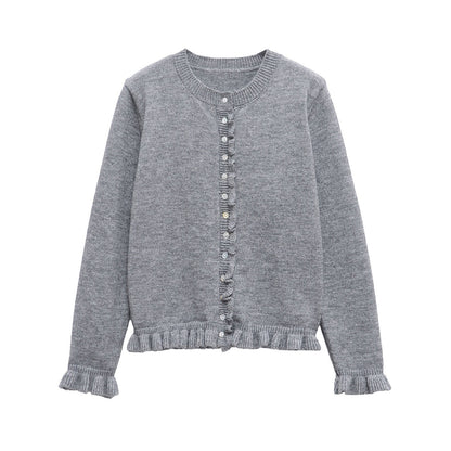 Women's cardigan with ruffle details and decorative buttons NOVAE