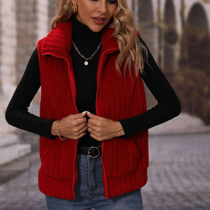 Women's fleece vest with textured material and practical pockets NOVAE