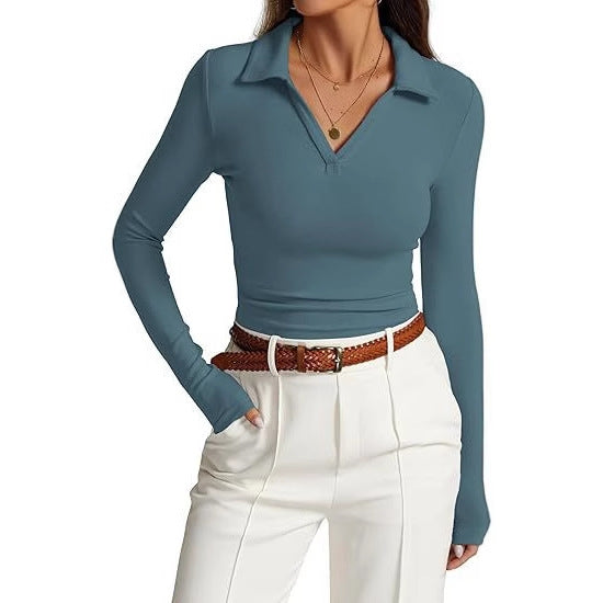 Women's fitted long-sleeved shirt with collar NOVAE