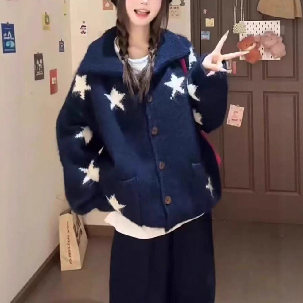 Women's cardigan with star pattern and practical pockets NOVAE