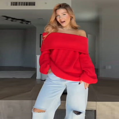 Women's off-the-shoulder sweater dress in soft knit quality NOVAE