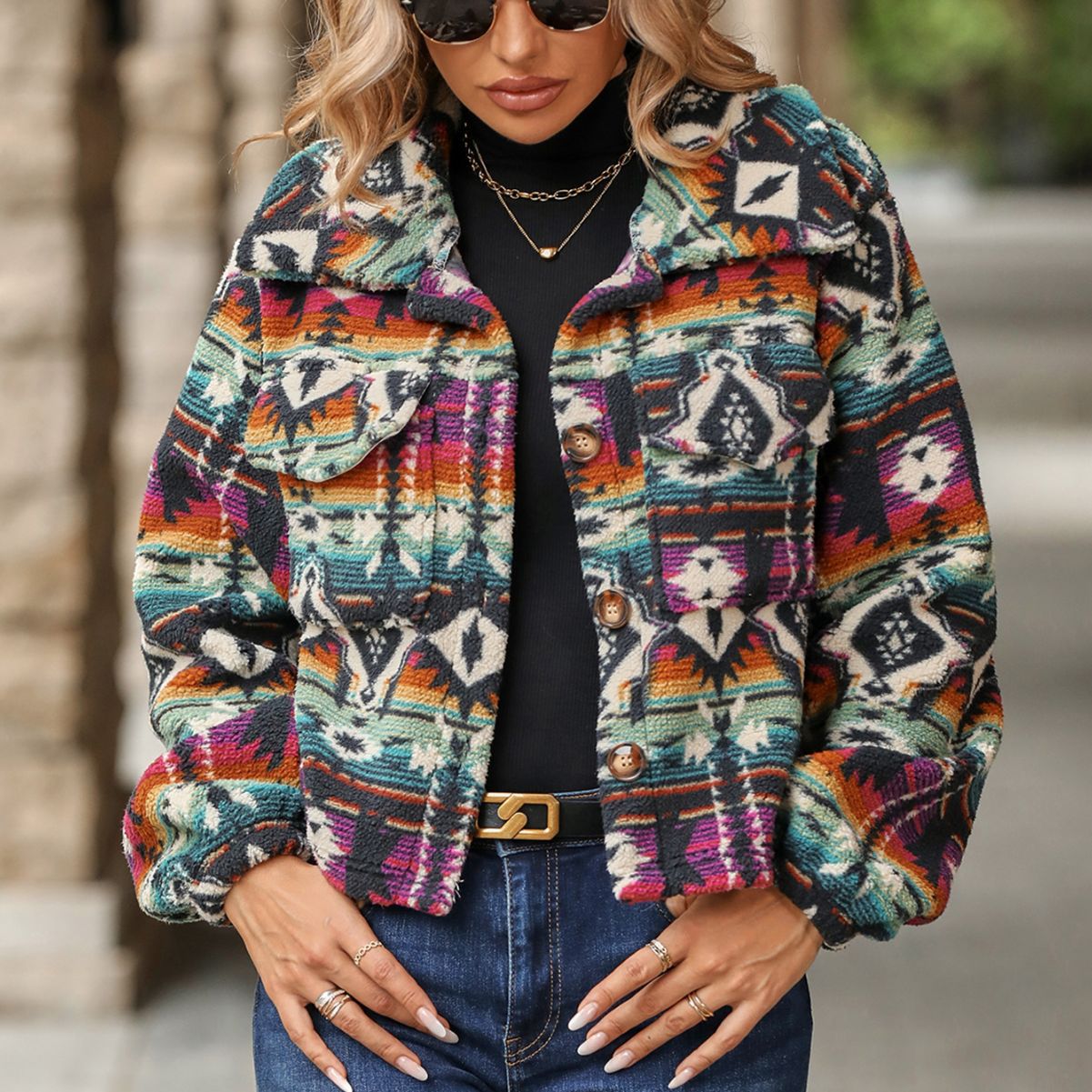 Women's Cozy Boho-Style Jacket with Colorful Pattern NOVAE