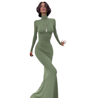 Women's elegant maxi dress with high neckline and figure-hugging cut NOVAE