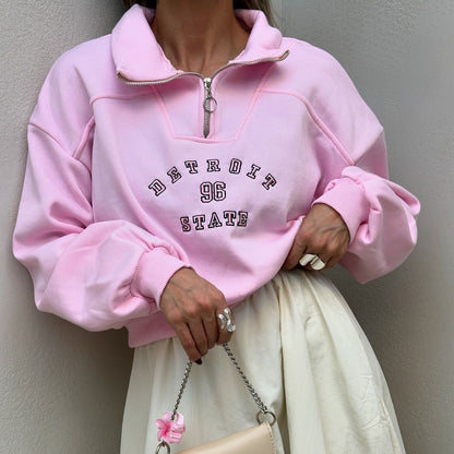 Women's sweatshirt with stylish stand-up collar and vintage print NOVAE