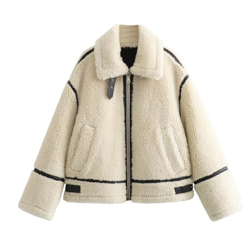 Women's cozy teddy fleece jacket with a chic collar NOVAE