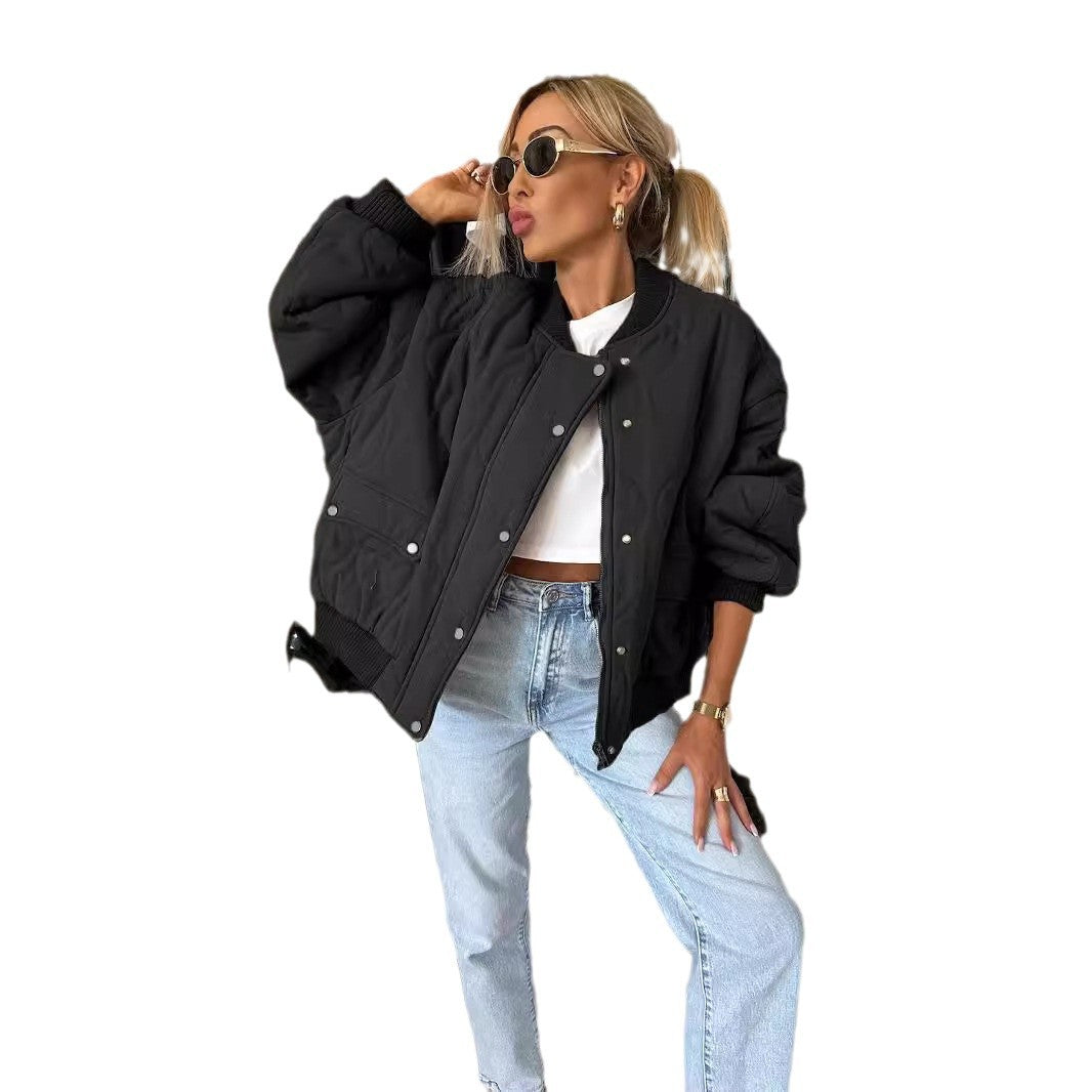 Women's quilted jacket in a casual oversized cut with ribbed knit details NOVAE