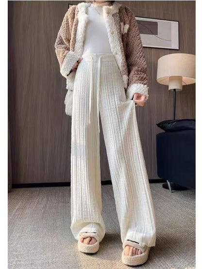 Women's wide-leg linen trousers with elasticated waistband and striped design NOVAE