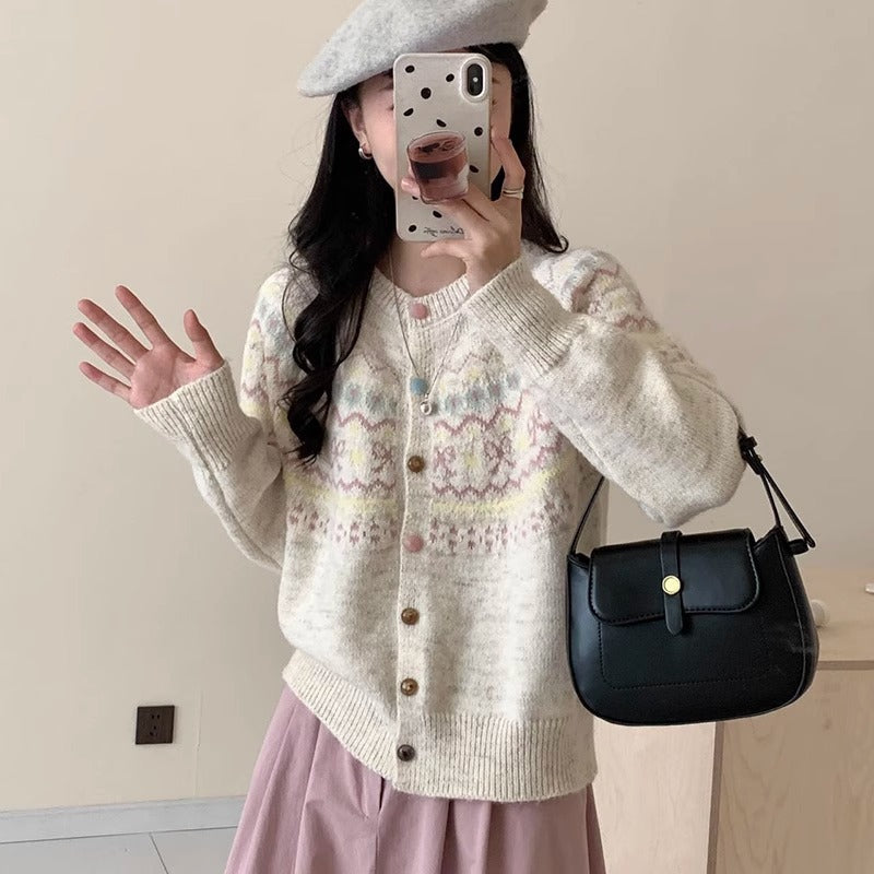 Women's cardigan with festive pattern and fashionable buttons NOVAE