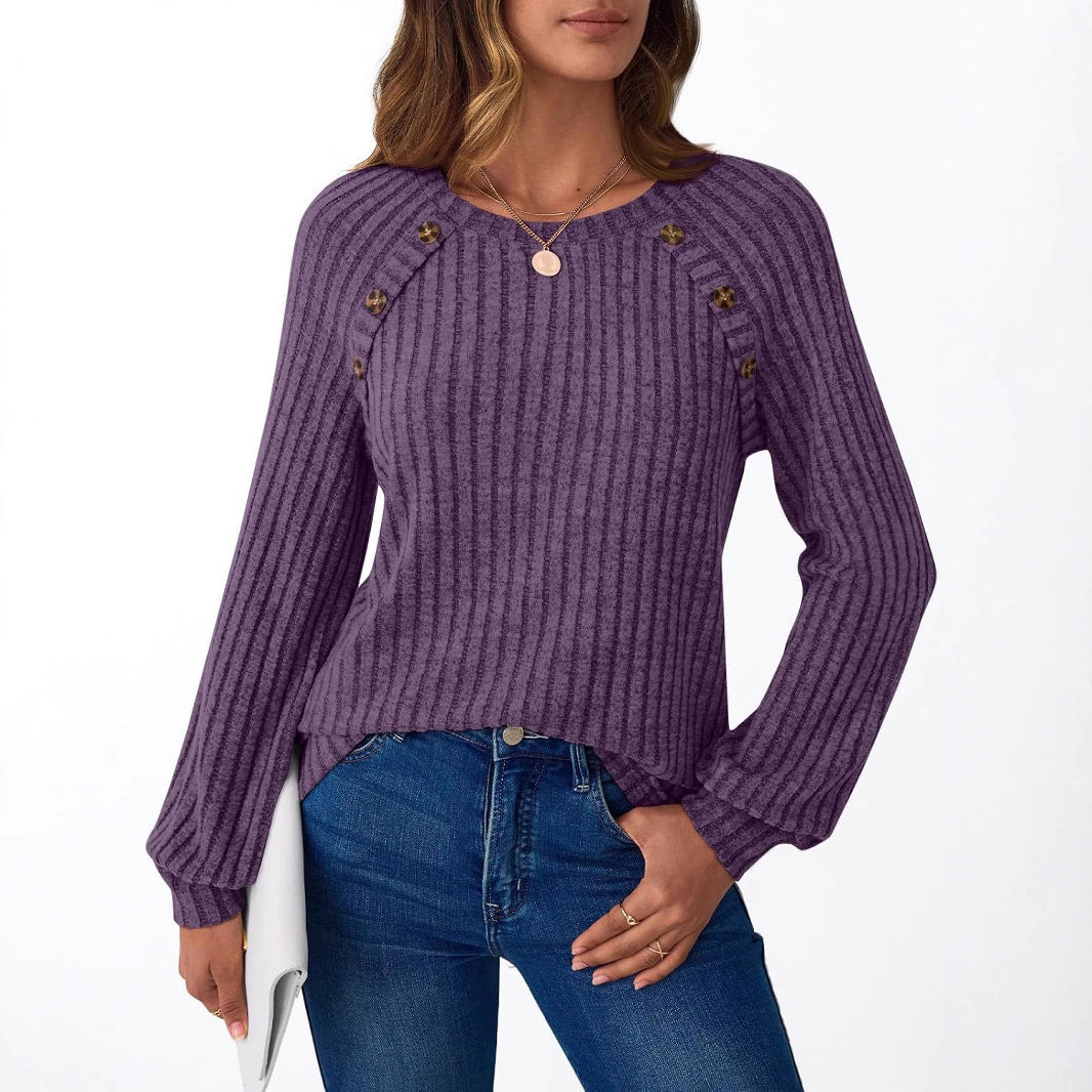 Women's knitted sweater with decorative buttons and modern rib pattern NOVAE