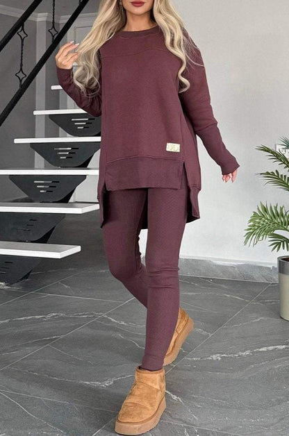 Women's Casual Long-Sleeve Sweatshirt Set with Asymmetrical Cut and Practical Pockets NOVAE